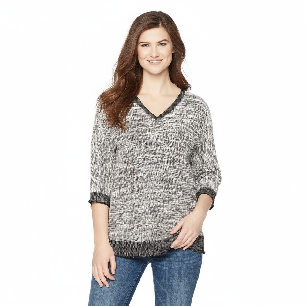 Motherhood Womens Black White Heathered V-Neck Dolman Top‎ Size L